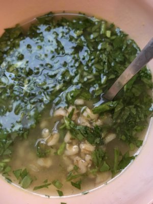 Barley watercress and garlic soup. JANEEN SARLIN