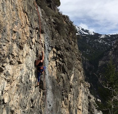 Dana Barrett rock climbs in Utah in March of 2017.
