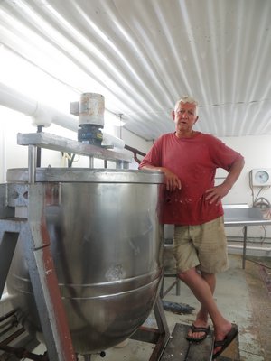 Art Ludlow at the beginning of the process of making cheddar cheese at Mecox Bay Dairy. ALEXANDRA TALTY