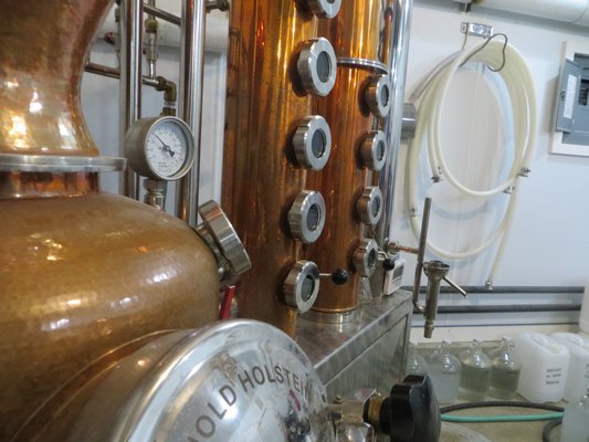 This copper machine is a 40-liter Bavarian Holstein still that is used for developing recipes in smaller batches. ALEXANDRA TALTY