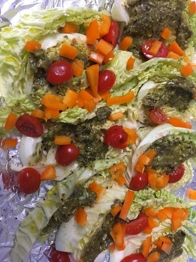 Pistqchio Pesto Roasted Cabbage (Before Roasting). BY JANEEN SARLIN