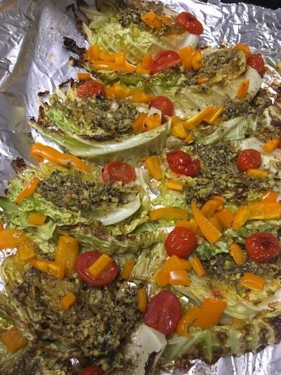 Pistachio Pesto Roasted Cabbage (After Roasting). BY JANEEN SARLIN