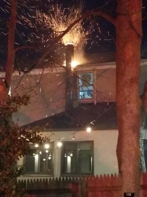 A fire in the chimney broke out at World Pie in Bridgehampton Saturday night.   COURTESY CHRISTINE HOYT