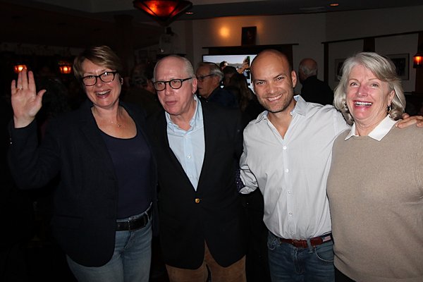 East Hampton Town Board members Kathee Burke-Gonzalez, Jeff Bragman, David Lys and Sylvia Overby celebrate victory at Rowdy Hall on Election Night.  KYRIL BROMLEY