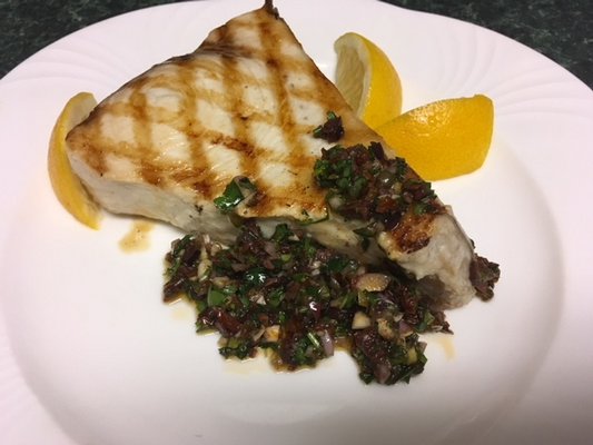 Grilled swordfish with nicoise sauce JANEEN SARLIN