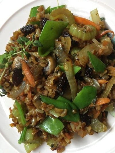 Asian-style vegetable stir fried brown rice. JANEEN SARLIN