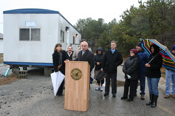 County Legislator Edward Romaine  Discussed A New Plan To Deal  With Sex Offender Trailers In Westhampton and Riverhead Monday At A Press Conference Located At Suffolk County Police Fire Arms Range on Old Country Road In Westhampton.