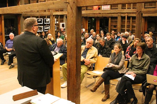 East Hampton Town Attorney Michael Sendlenski answered questions at a meeting on the new rental registry law on Wednesday,