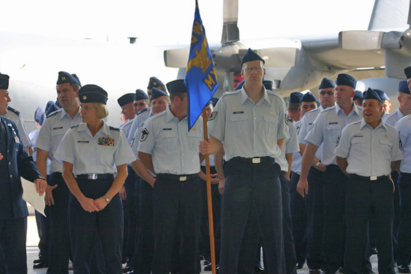 Members of the 106th Air National Guard Rescue Wing at Gabreski Airport in Westhampton Beach stand in formation before the Change of Command Ceremony on Sunday, October 4 at the airport.