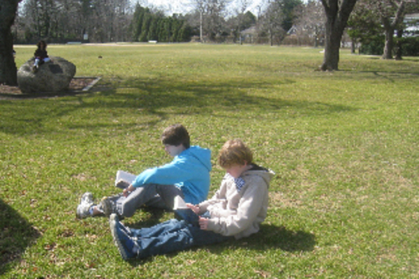 The sights, sounds, sun and shade provide inspiration for creativity and writing ideas.  Dana Cebulski and Georgia Bennett.