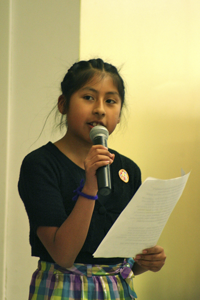 Citlalli Chino speaks to her peers about Epilepsy Awareness Day during Morning Program at Southampton Elementray School.