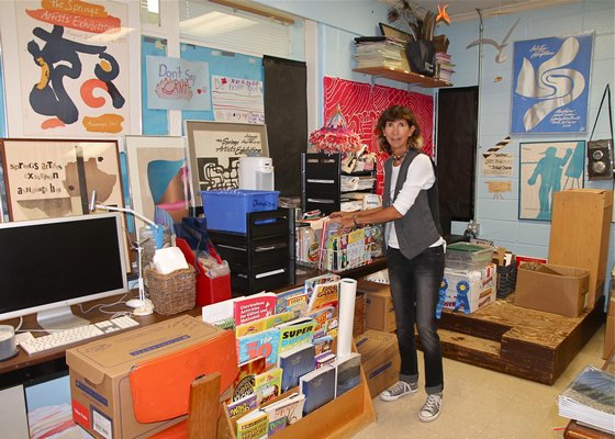 Springs School teacher Sue-Ellen O'Connor goes through her classroom materials in anticipation of the first day of school on Monday. KYRIL BROMLEY