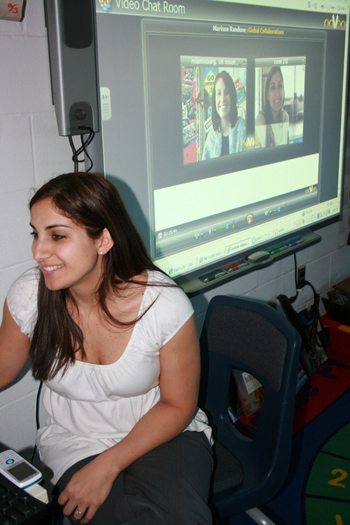 Marissa Randone, a second-grade teacher in Southampton, uses an interactive whiteboard. <br>Photo by Jessica DiNapoli