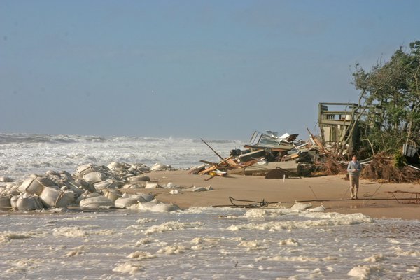 A house in Wainscott destroyed by Sandy in 2012.  PRESS FILE