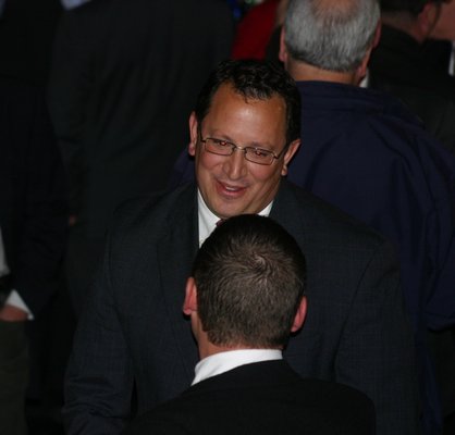 Chris Nuzzi, the Republican and Conservative candidate for Suffolk County's Second Legislative District, interacts with fellow Republicans on Tuesday night at The Emporium in Patchogue Village, the Suffolk County Republican headquarters. KYLE CAMPBELL