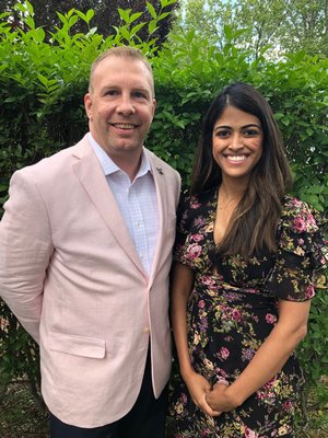 Vincent Russell, CEO of Planned Parenthood Hudson Peconic, with Dr. Meera Shah, Associate Medical Director, at PPHP's annual East End Benefit: Artists For Choice, at Guild Hall on Saturday. CAILIN RILEY