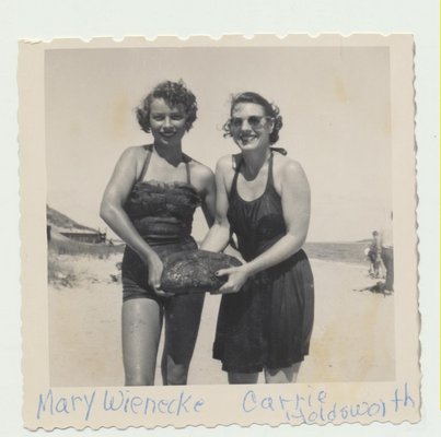 North Sea Beach Colony members Mary Wienecke and Carrie Holdsworth on the beach. NORTH SEA BEACH COLONY