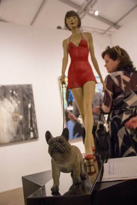 "Petra with Pug" by Daniele Matalon in brooze and patine. MAGGY KILROY