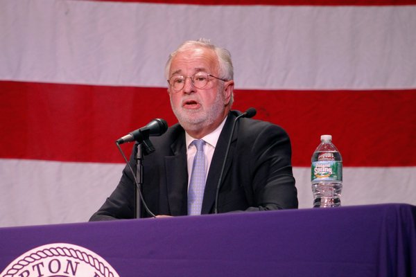 Congressman Tim Bishop during a debate with Lee Zeldin hosted by the Hampton Bays Civic Association at Hampton Bays High School. KYLE CAMPBELL