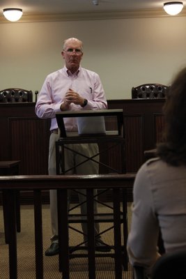 Quogue Mayor Peter Sartorius delivers his State of the Village Address on May 18. BY CAROL MORAN