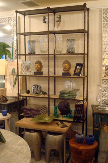 Metal and Vellum bookcase. <br>Image courtesy Mecox Gardens