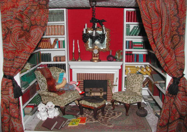 Abigail Vogel painstakingly crafted a diorama of the library in the East Hampton home she shares with husband and bookbinder, Paul Vogel. BRANDI BUCHMAN