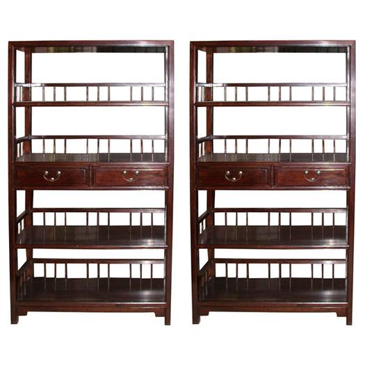 Pair of Lacquered Elmwood Chinese Bookshelves, circa 1880.<br> Image courtesy Old Town Crossing