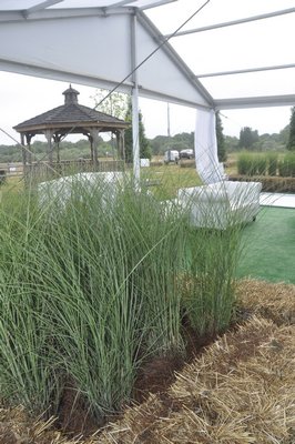 Landscape architect Christopher LaGuardia used hay bales to create planters outside Art Southampton. MICHELLE TRAURING