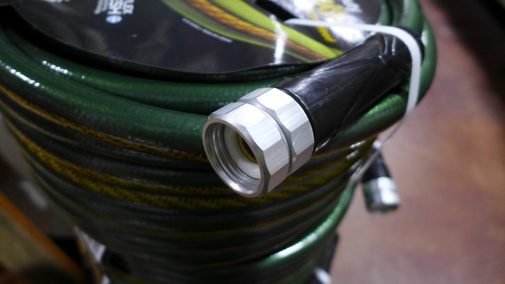 Look for hoses with standard male and female connections and not proprietary ones that make you buy into a "system." This coupling is a standard female aluminum coupling. ANDREW MESSINGER