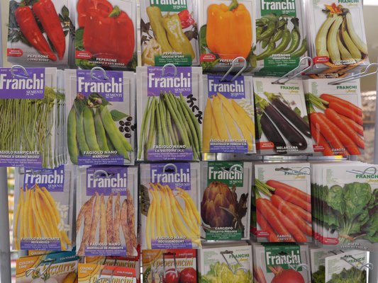 One retail nursery is selling these French seed packets. The packets have little information other than a pasted-on rear label of about 15 words in English. ANDREW MESSINGER