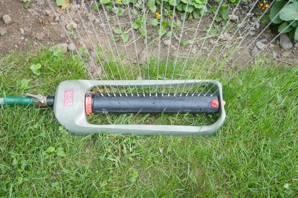 This oscillating sprinkler from Do It Best Hardware gets a top grade, as its coverage is highly adjustable and the sprinkler should give years of reliable watering if it’s kept clean and stored indoors in the winter. ANDREW MESSINGER
