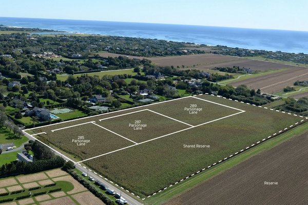 Three lots and an agricultural reserve land on Parsonage Lane in Sagaponack are being packaged as a "compound." COURTESY BESPOKE REAL ESTATE COURTESY BESPOKE REAL ESTATE