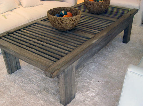 Sylvester & Co.’s Amagansett store displays much that reflects the Dutch penchant for bleached and lime oak, including this slatted low table. MARSHALL WATSON