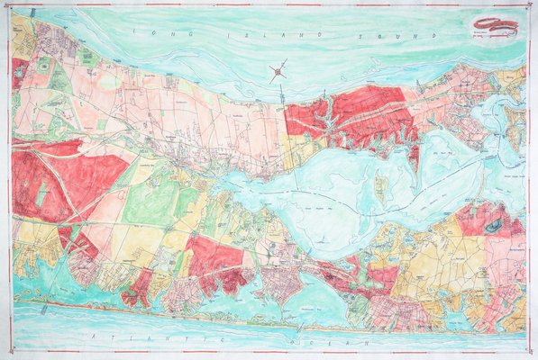 Joseph Tarella's map of Riverhead to Shelter Island. COURTESY COASTAL ART MAPS