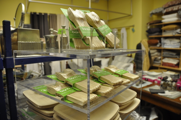 Bambu brand disposable bamboo plates and utensils.