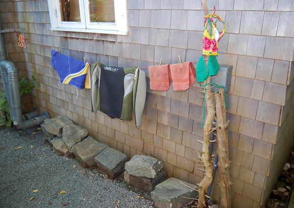 Clothesline by Ron and Laura Race's outdoor shower in Water Mill.  Dawn Watson