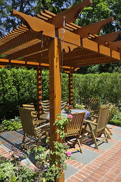 Outdoor dining at the Kadlick House, or "Zephyros House," on Quogue Street in Quogue. MICHELLE TRAURING