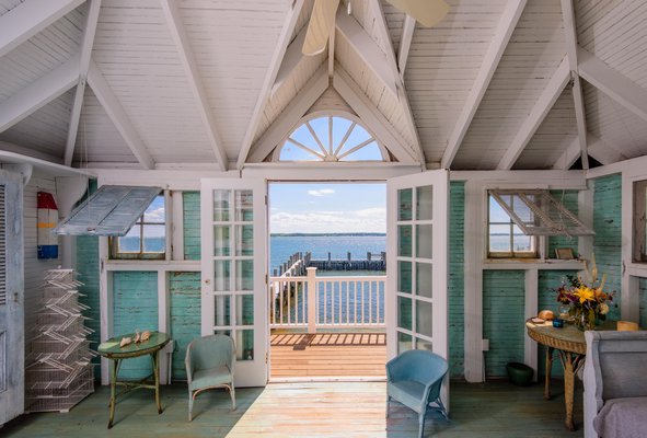 The indoor section of the dock resting area, which overlooks the Peconic Bay waterside JAKE RAJS