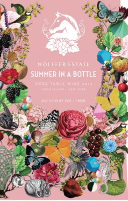 Label design for Summer in a Bottle Rosé from Wölffer Estate Vineyard in Sagaponack. COURTESY WOLFFER ESTATE VINEYARD