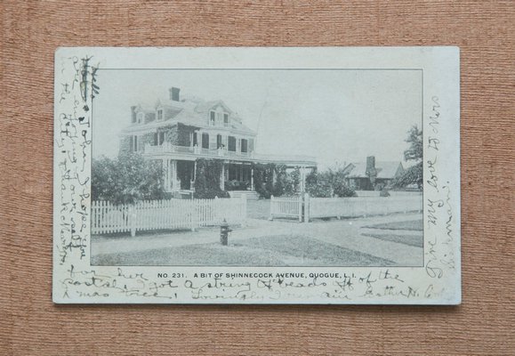 Postcard of "a bit of Shinnecock Avenue" in Quogue. COURTESY JEFF CULLY