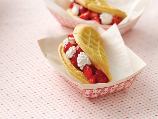 Strawberry Shortcake Waffle Tacos from "Hungry Girl 200 Under 200: Just Desserts." By VAL BOURASSA