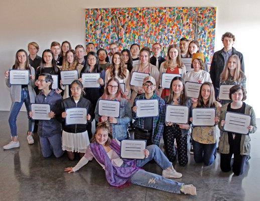 These are some of the high school winners of the Parrish Art Museum’s 2019 Student Exhibition, as selected by artist Neil Slaughter, in attendance at the awards ceremony on March 9. BY TOM KOCHIE