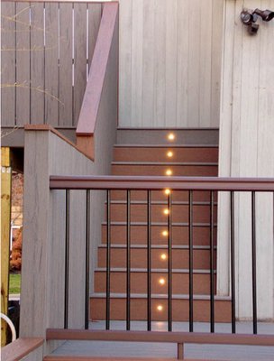 Stair and post lights help extend the life of a deck into the winter. COURTESY TIMBERTECH