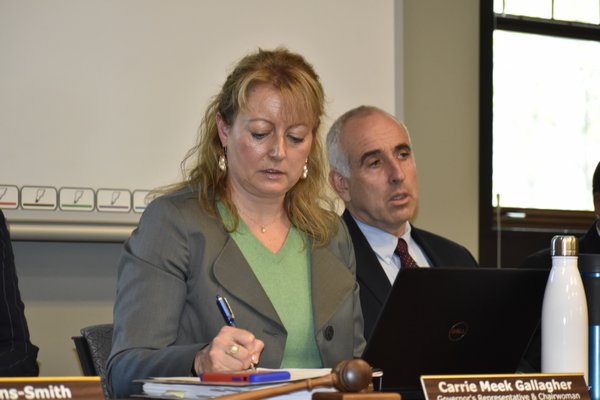 Central Pine Barrens Commission Chairwoman Carrie Meek Gallagher and Southampton Town Supervisor Jay Schneiderman at the commission meeting on Wednesday. VALERIE GORDON
