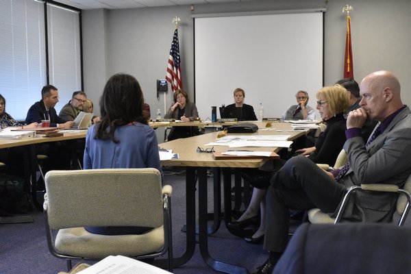 Members of the Central Pine Barrens Commission discussed the process for asserting jurisdiction over the proposal to build a golf course resort in East Quogue at Brookhaven Town Hall on Wednesday. VALERIE GORDON