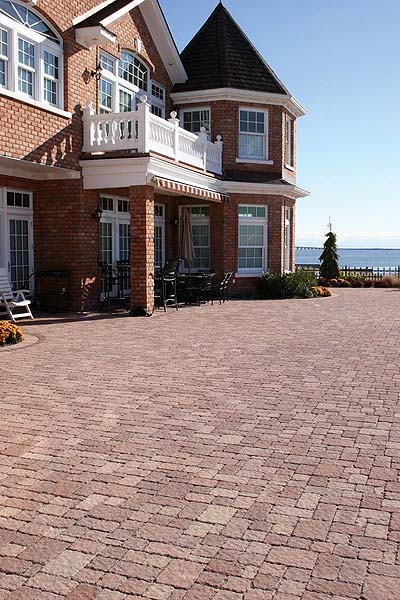 Village-style concrete pavers in the crab orchard blend. COURTESY NICOLOCK