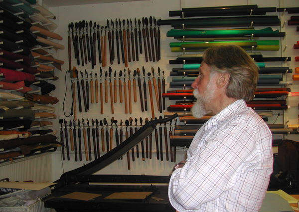 Paul Vogel of Vogel Bindery in his East Hampton book binding workshop. BRANDI BUCHMAN