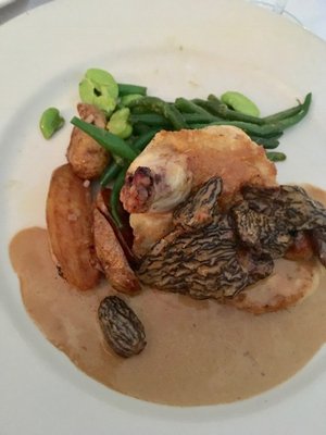 Morels with Calvados over roasted srping chicken. JANEEN SARLIN