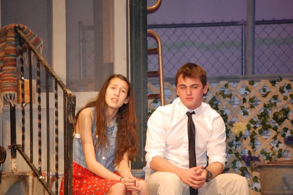 Talia Albukrek and Brandon Diagere rehearsing a scene from "In the Heights" at the East Hampton High School. JON WINKLER