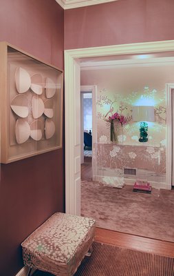 Interior designer Elsa Soyars installed a lavender wall covering in this traditional Glen Cove estate, updating its look with a color similar to Pantone's Radiant Orchid. BOB FRAME